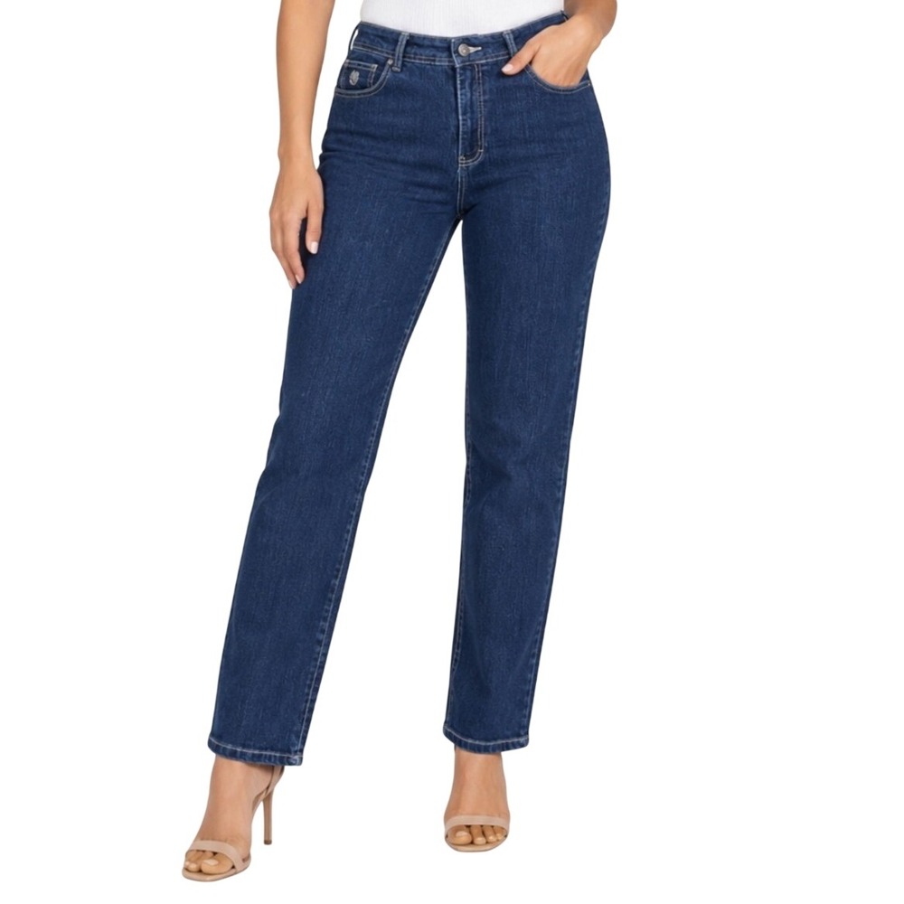 Gloria Vanderbilt Women Blue Amanda Straight Leg Embroidered Pocket Jeans 12